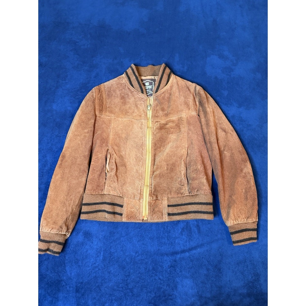 Vtg 90’s Passport Suede Leather Bomber Jacket Women Sz 44 Orange Made In Korea